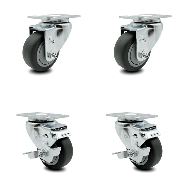 Service Caster 3.5 Inch Thermoplastic Rubber Wheel Swivel Top Plate Caster Set with 2 Brake SCC SCC-20S3514-TPRB-TP2-2-TLB-2 - main